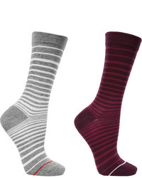 Falke Set Of Two Striped Cotton Blend Socks Burgundy