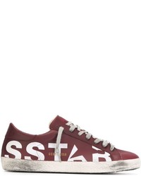 Burgundy Star Print Leather Sneakers