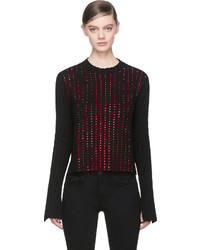 Anthony Vaccarello Black Cashmere Red Swarovski Studded Sweater