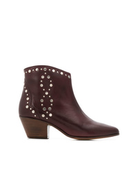Burgundy Studded Leather Cowboy Boots