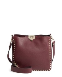Burgundy Studded Leather Crossbody Bag