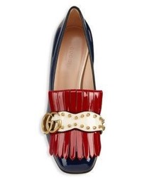 Gucci Marmont Gg Studded Tri Tone Patent Leather Loafer Pumps