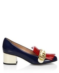 Gucci Marmont Gg Studded Tri Tone Patent Leather Loafer Pumps