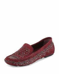 Burgundy Studded Suede Loafers