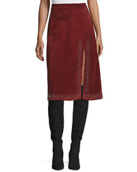 Burgundy Studded Suede Skirt