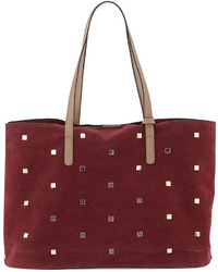 Neiman Marcus Studded Faux Suede Tote Bag Wine