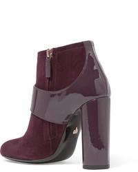 Lanvin Buckled Suede And Patent Leather Ankle Boots Grape