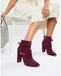 Ted Baker Burgundy Suede Heeled Ankle Boots With Bow