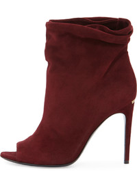 Burberry Burlison Scrunched Suede Open Toe Bootie Mahogany Red