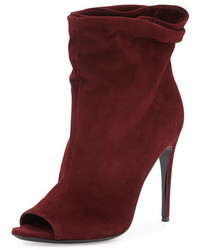 Burberry Burlison Scrunched Suede Open Toe Bootie Mahogany Red
