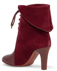 Chloé Leather Paneled Suede Ankle Boots Burgundy