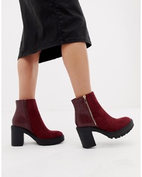 New Look Mixed Material Ed Boot In Red