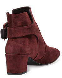 Roger Vivier Polly Suede Side Buckle Ankle Boot Burgundy