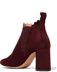 Chloé Scalloped Suede Ankle Boots Merlot