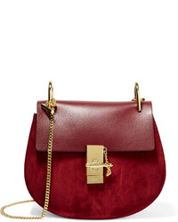 Chloé Drew Small Leather And Suede Shoulder Bag Burgundy