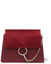 Chloé Faye Medium Leather And Suede Shoulder Bag Burgundy