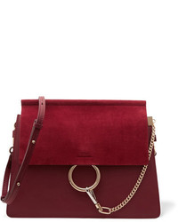 Chloé Faye Medium Leather And Suede Shoulder Bag Burgundy