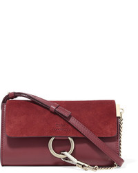 Chloé Faye Mini Leather And Suede Shoulder Bag Plum
