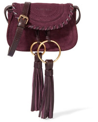 See by Chloe See By Chlo Polly Leather Trimmed Tasseled Suede Shoulder Bag Plum