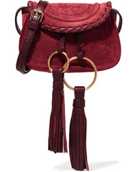 See by Chloe See By Chlo Polly Mini Leather Trimmed Tasseled Suede Shoulder Bag Burgundy