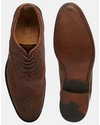 Asos Brand Oxford Brogue Shoes In Heavily Waxed Brown Suede