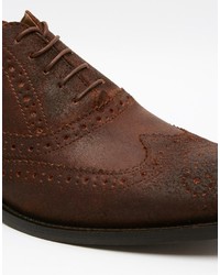 Asos Brand Oxford Brogue Shoes In Heavily Waxed Brown Suede