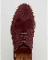 Asos Brogue Shoes In Burgundy Suede With White Heavy Sole
