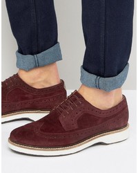 Asos Brogue Shoes In Burgundy Suede With White Heavy Sole