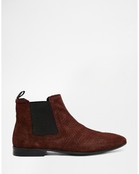 Asos Brand Chelsea Boots In Burgundy Suede With Snakeskin Effect