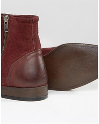 Asos Chelsea Boots In Burgundy Suede With Leather Details
