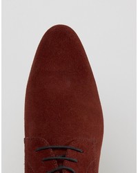 Asos Pointed Derby Shoes In Burgundy Suede