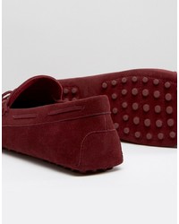Asos Driving Shoes In Burgundy Faux Suede