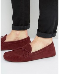 Asos Driving Shoes In Burgundy Faux Suede