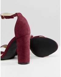 Glamorous Burgundy Barely There Block Heeled Sandals