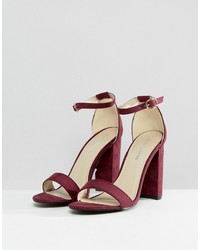 Glamorous Burgundy Barely There Block Heeled Sandals
