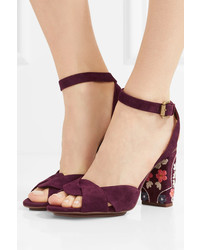 See by Chloe See By Chlo Embroidered Suede Sandals Burgundy