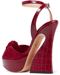 Charlotte Olympia Vreeland Knotted Suede And Croc Effect Leather Platform Sandals