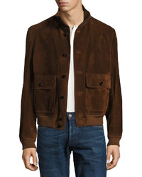Tom Ford Suede Button Front Blouson Jacket Red Rust