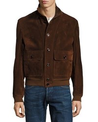 Tom Ford Suede Button Front Blouson Jacket Red Rust