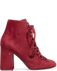 Burgundy Suede Lace-up Ankle Boots