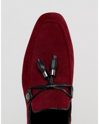 Asos Loafers In Burgundy Faux Suede With Tassel