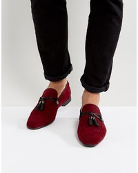Asos Loafers In Burgundy Faux Suede With Tassel