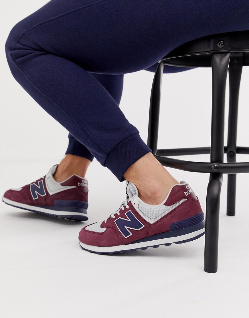 New Balance 574 Trainers In Burgundy, $82 | Asos | Lookastic