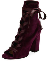Gianvito Rossi Fraser Suede Open Toe Lace Up Bootie