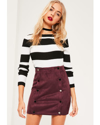 Missguided Purple Faux Suede Double Popper Detail Mini Skirt