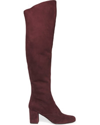 Saint Laurent Bb Stretch Suede Over The Knee Boots Burgundy