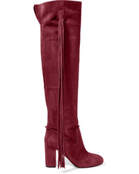 Aquazzura Tasseled Suede Over The Knee Boots Red