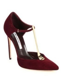 Brian Atwood Astral Suede Metal T Strap Pumps
