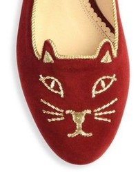 Charlotte Olympia Kitty Suede Block Heel Loafer Pumps