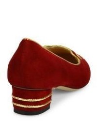 Charlotte Olympia Kitty Suede Block Heel Loafer Pumps